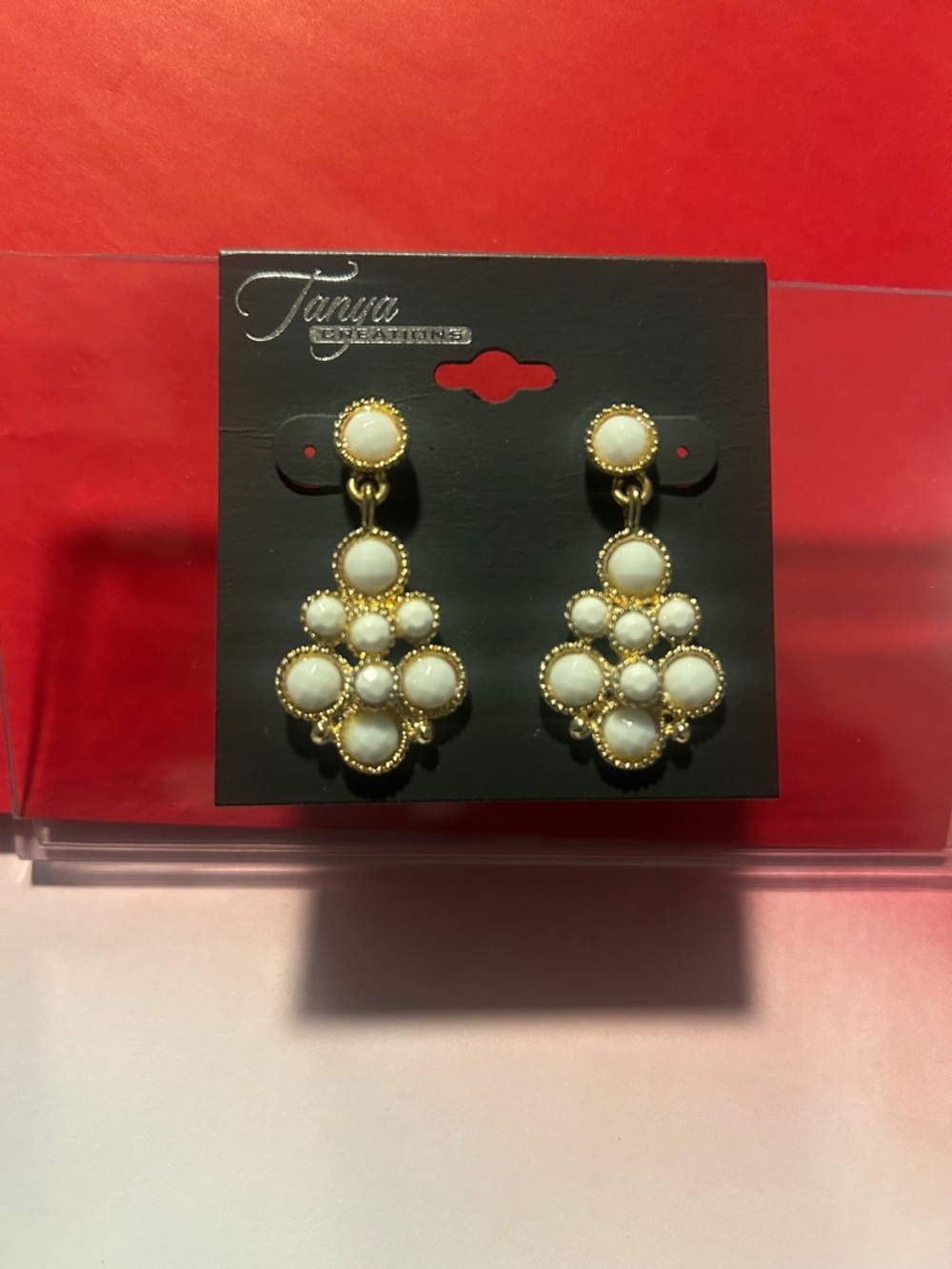 Gold-Tone White Cluster Drop Earrings by